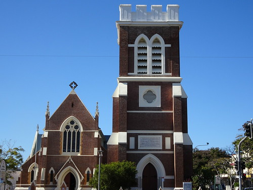 Maryborough. The Anglican Church built in 1879. The first wooden Anglican church was erected in 1852. The free standing bell tower was added in 1887 as a memorial to Mrs Aldridge.