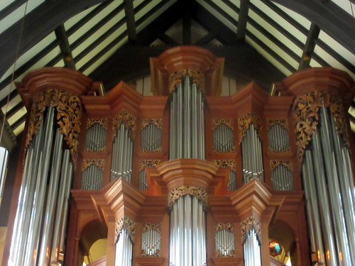 Close-Up of Baroque Organ in Chapel