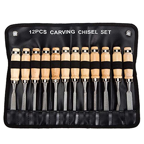 Wood Carving Chisel Set - 12 Piece Sharp Woodworking Tools Carrying Case - Great for Beginners by  - DiZiWoods Store