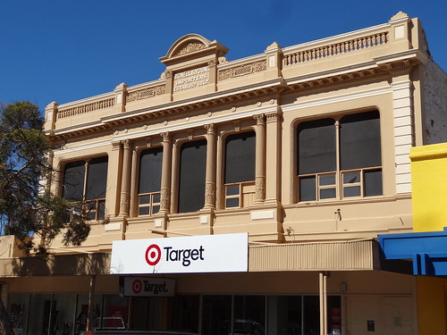 Port Augusta. The Target store which was an old importers general store built in 1867. Bignell and Young. Classical Greek style with pediment balustrade on roof line etc