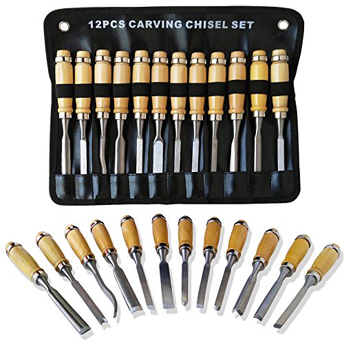 Marketty Professional Wood Carving Chisel Set - Gouge 12 Sets of Carve Patterns or Designs On Woodwork Woodworking Chisel Woodworking Tools Carrying Case - Great for Beginners - DiZiWoods Store