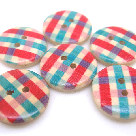 2-Holes Plaid Wooden Buttons 18 x 18 mm - A00052