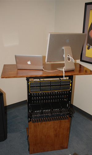 Server rack stand up desk, front view