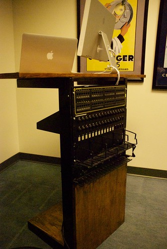 Server rack stand up desk, side view