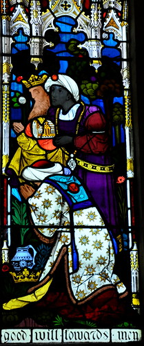 Coln Rogers St Andrew-078 East window by Heaton, Butler and Bayne c1865 Chancel east wall rebuilt in C15 and a good Perpendicular window added