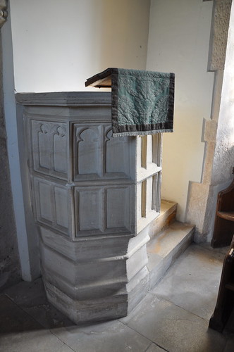 Coln Rogers St Andrew-105 C15 stone pulpit, five-sided, trefoil-headed panels