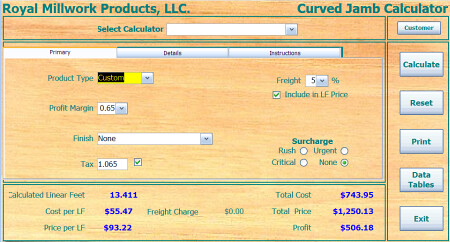 Curved Jamb Calculator