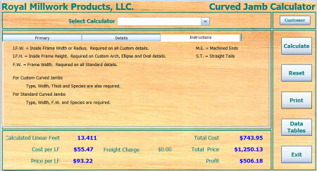 Curved Jamb Calculator