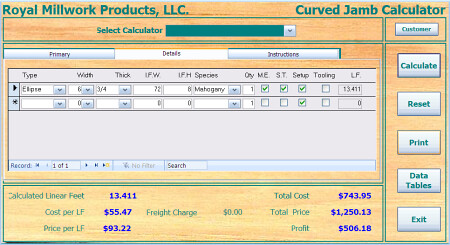 Curved Jamb Calculator