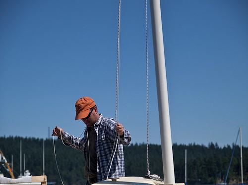 Keith steps the mast, and rigs the halyard