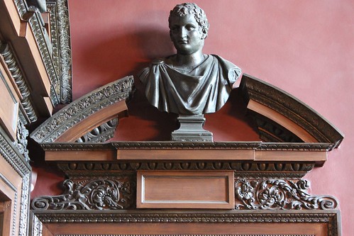 Doorcase with broken pediment and bust on the staircase landing at Ham House (1638-39)