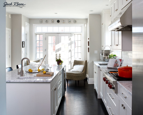 Jack Rosen Custom Kitchens - High contrast black & white kitchen with chrome highlights