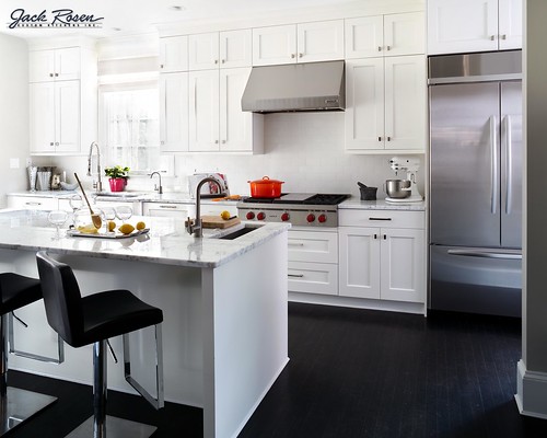 Jack Rosen Custom Kitchens - High contrast black & white kitchen with chrome highlights