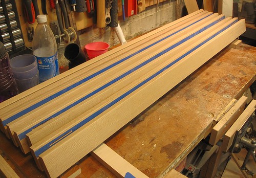 Staining: A rack to hold the uprights