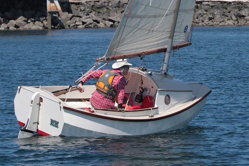 IMG_7563CE2 - Port Townsend Bay - PTYC Opening Day - aboard BLUE STAR - Port Townsend Pocket Yachter (PTPY)  member Simeon Baldwin with his SCAMP number 11 NODDY sails the waterfront