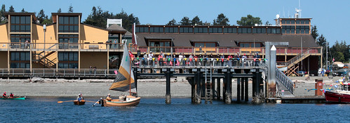 IMG_7559CE - Port Townsend Bay - PTYC Opening Day - aboard BLUE STAR - Port Townsend Pocket Yachter (PTPY)  member with his SCAMP number 74 HUMA alongside the NWMC pier and reviewing area