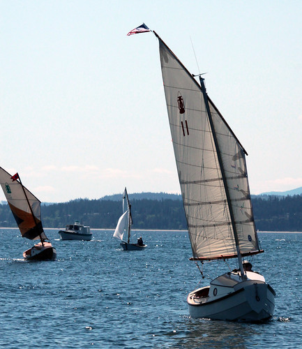 IMG_7681CE - Port Townsend Bay - PTYC Opening Day - aboard BLUE STAR - Port Townsend Pocket Yachters - SCAMPS NODDY (left) and HUMA work through the fleet of boats