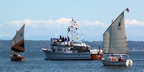 IMG_7711CE1 - Port Townsend Bay - PTYC Opening Day - aboard BLUE STAR - Port Townsend Yacht Club (PTYC) - left to right - SCAMP 74 HUMA, MV TYEE and (right) SCAMP 11 SV NODDY