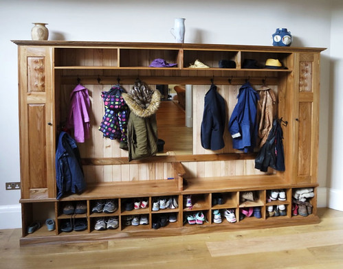 Elm and ash coat and shoe cabinet