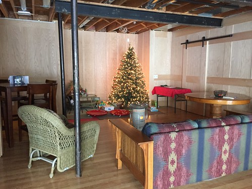 Temporary furniture arranged for Christmas celebration