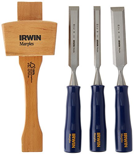 IRWIN Tools 1788114 4-Piece Woodworking Chisel Set (1/2-inch, three/four-inch, 1-inch and Mallet) (1788114) - DiZiWoods Store