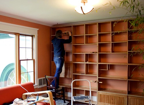 Cienna and our new bookshelf