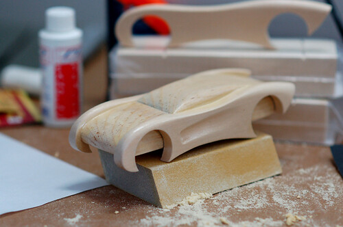 2008 Pinewood Derby Car (step 7, sanding sealer)