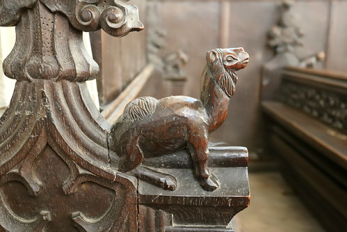 Carved wooden pew ends, St George, Stowlangtoft, Suffolk