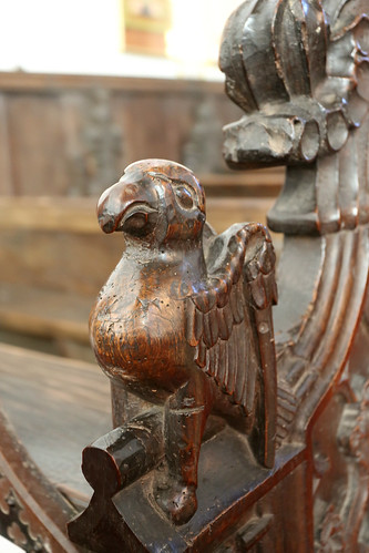 Carved wooden pew ends, St George, Stowlangtoft, Suffolk