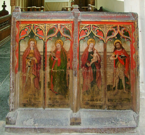 rood screen (south): St Catherine, St Barbara, Blessed Virgin and child, St John the Baptist