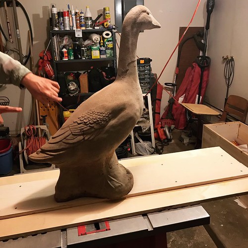 Cement Goose on Box - 2