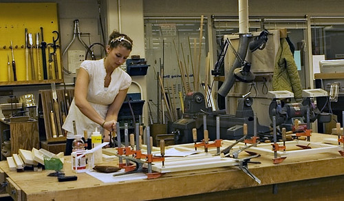 A student works on an architecture project in the Hopkins Center