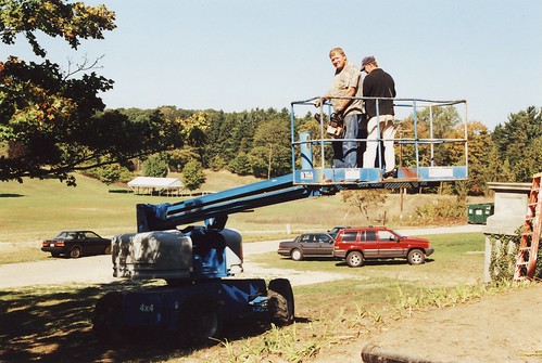 Dad On A Tree Bucket Truck Lift - Felt Mansion Volunteer - Saugatuck, Michigan - 2003