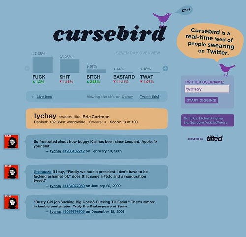 tychay — Cursebird: What the f#@! is everyone swearing about?
