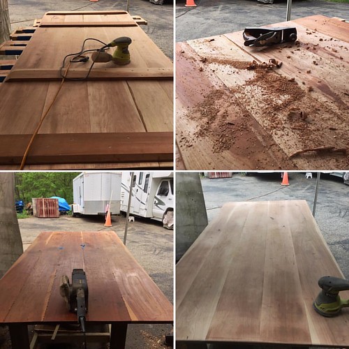 Walnut Glue Up Complete. Back Boards Installed. Planing and Sanding Started. Touch up and Final Sanding to go. #table #wood #walnut #