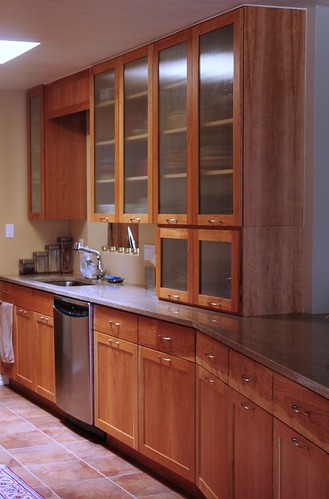 Cherry Cabinets, reeded glass