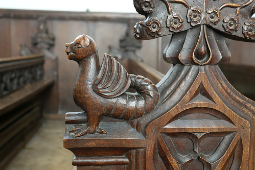 Carved wooden pew ends, St George, Stowlangtoft, Suffolk