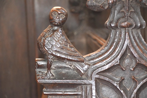 bench end: bird with a human face