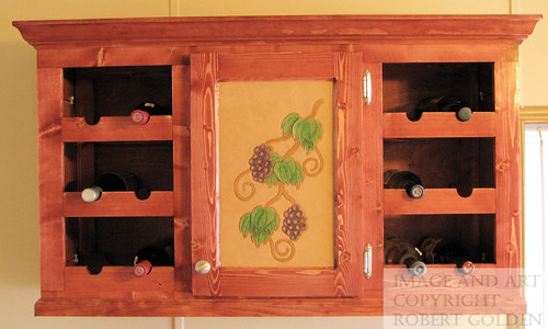 Wine Cabinet with Tooled Leather Panels