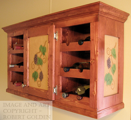 Wine Cabinet with Tooled Leather Panels