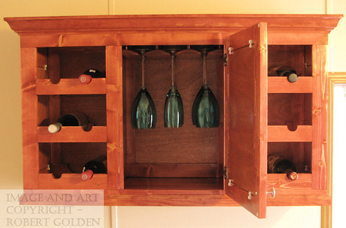 Wine Cabinet with Tooled Leather Panels