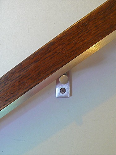 Detail   : :   my Modern take on a Stainless Steel and Oak Hand Rail and Custom designed Stainless Bracket