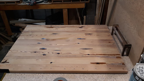 Reclaimed Pine Top Table With Reclaimed Cast Iron Sink Base - unfinished top with epoxy: May 2018