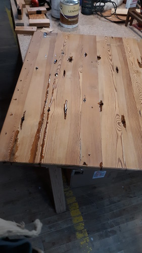 Reclaimed Pine Top Table With Reclaimed Cast Iron Sink Base - unfinished top with epoxy: May 2018