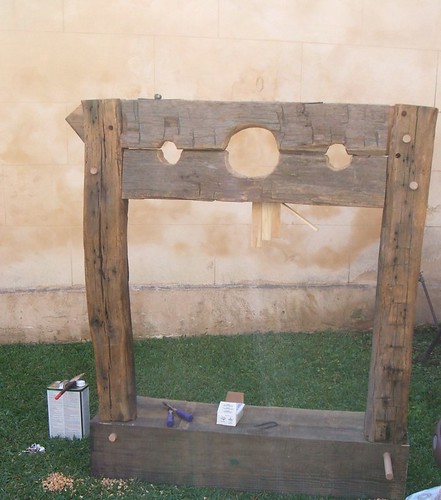 Hand hewn historic pillory replica - Charleston Battery Museum