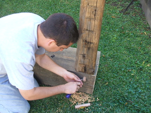 Hand hewn historic pillory replica - Charleston Battery Museum