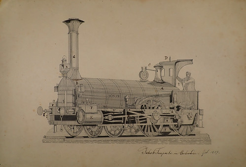 Locomotive ink drawing, ca. 1872