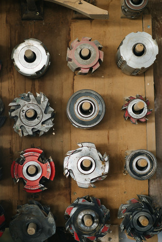 Close-up of various different blades in a carpenters workshop.