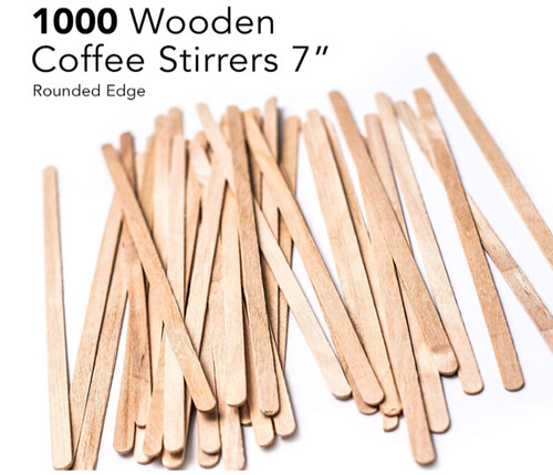 1000 COFFEE STIR STICKS ROUND END, ECO FRIENDLY COFFEE STIRRERS DARK WOOD