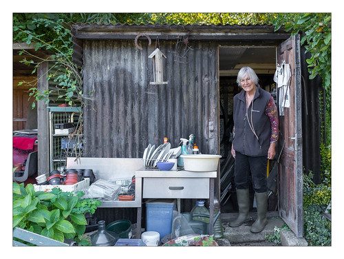 Allotment portrait, East London, England.